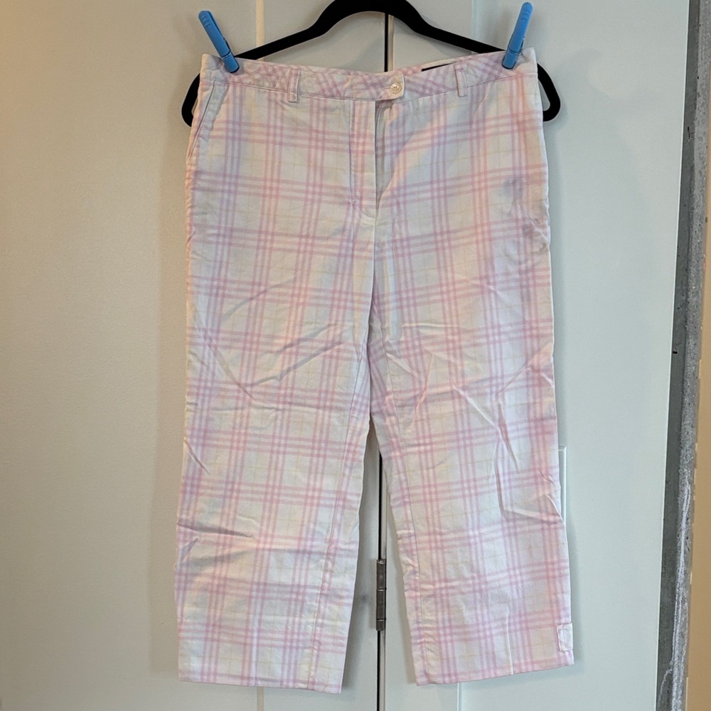 Burberry Pink and White Plaid Pants - Size 8